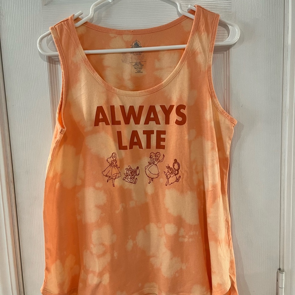 Disney,  Alice in Wonderland, Always Late Orange Tank Top.  Small Oversized
